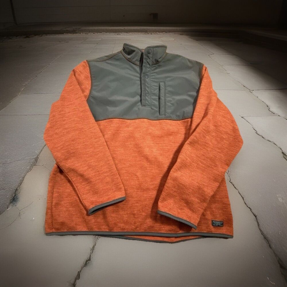 G.H. Bass & Co Pullover Snap Neck Pocket Fleece‎ Orange Gray XL Hiking,Camping